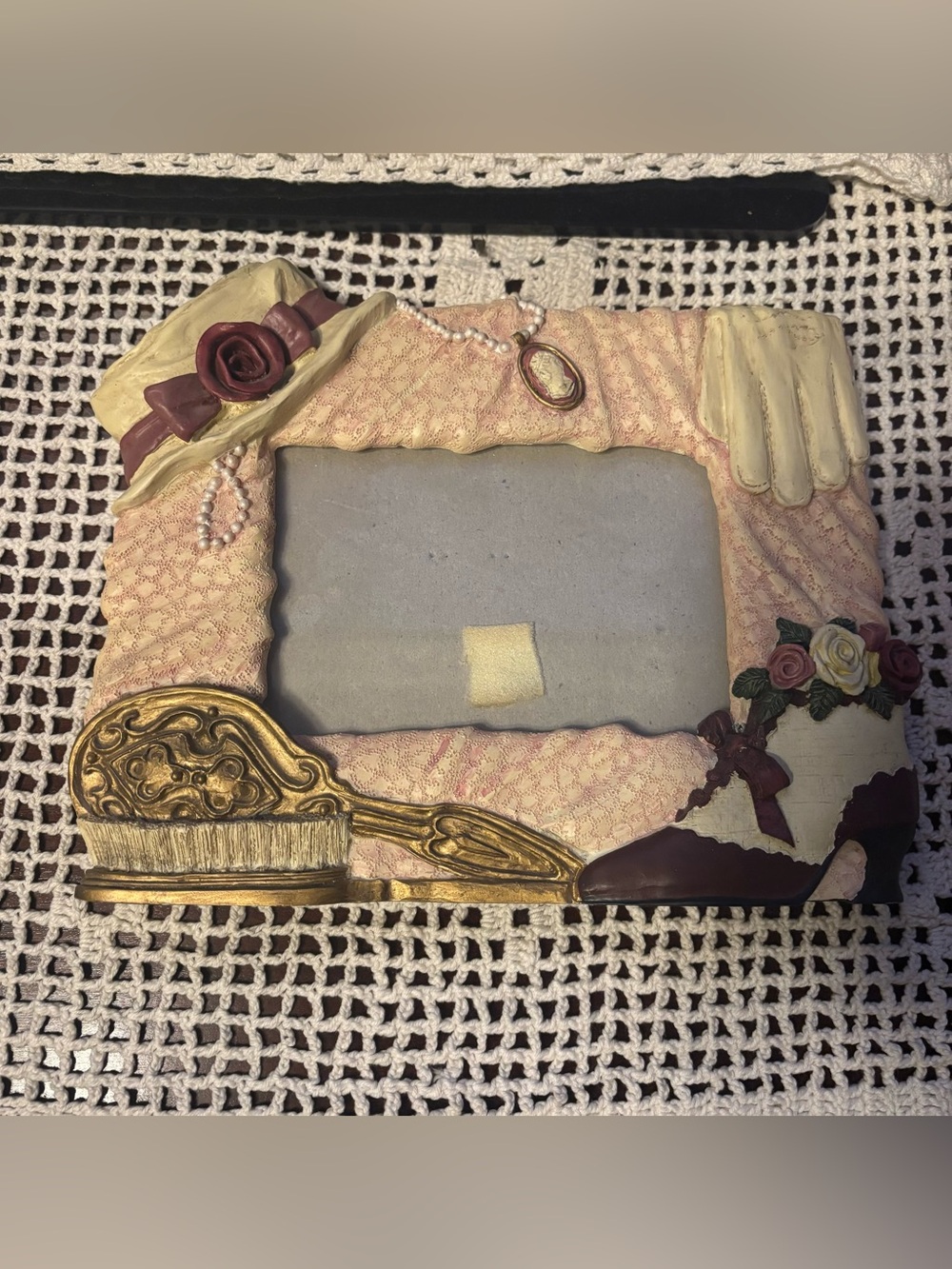 Vintage Victorian-style 3D picture frame manufactured by Figi Ceramics.